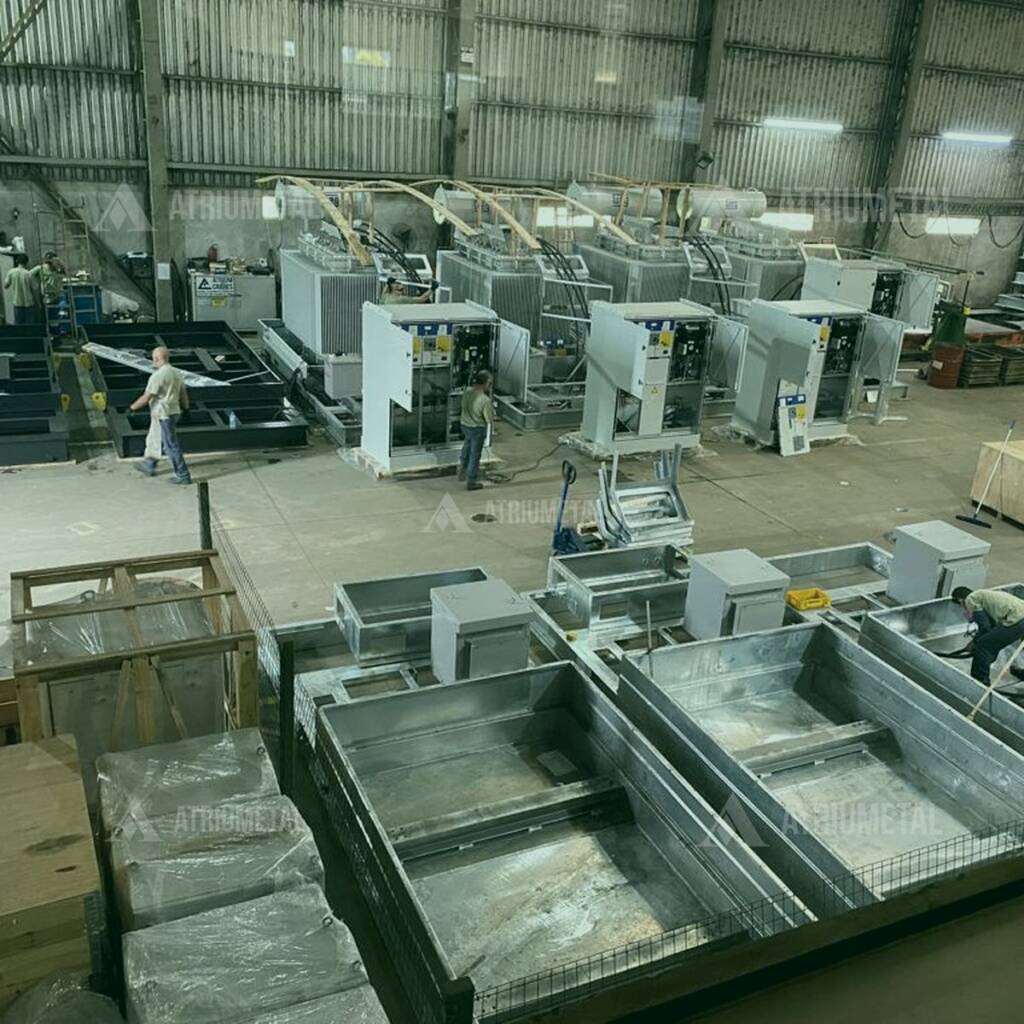 Skid para Transformadores Solares — montagem de transformadores e fabricação de tanques metálicos na fábrica Atriumetal